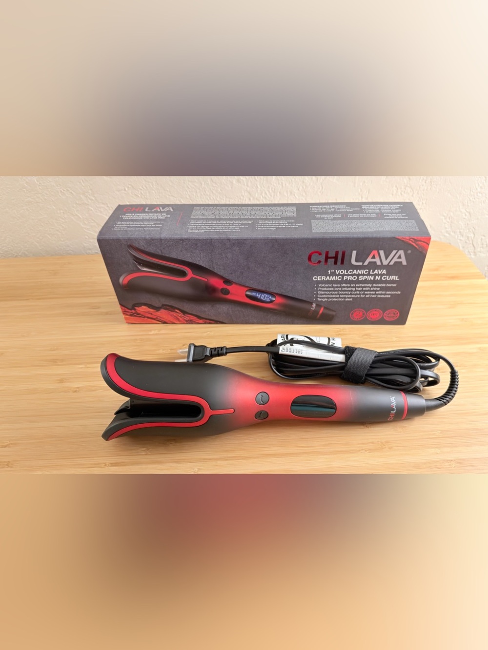 CHI LAVA 1” Volcanic Ceramic Pro Spin N Curl Automatic Curler + Box